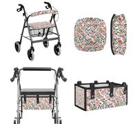 LACIYISON Rose Butterfly Print 3-Piece Rollator Walker Accessories Set for Elderly Rollator Walker Seat and Backrest Cover, Under-Seat Button Storage Bag