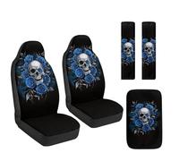 LACIYISON Skull Rose Pattern 5 Pieces Car Seat Covers Set, PU Leather Breathable Front Seat Cover, Seat Belt Pads & Center Console Cover, Auto Interior Accessories for SUVs Truck Van