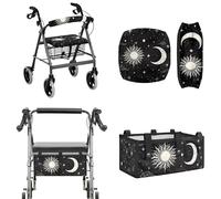 LACIYISON Sun Moon Star Print 3PCS Seniors Walker Accessories Set, Rollator Walker Seat Cushion Cover & Backrest Sleeve, Under-Seat Storage Bag for Four Wheel Rollator