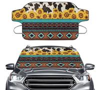 LACIYISON Sunflower Cow Print Car Front Windshield Snow Ice Cover, Aztec American Tribal Waterproof Auto Sun Shade, Vehicle Windproof Protect Cover, Winter Frost Car Accessories for SUV, Sedan, Truck