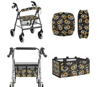 LACIYISON Sunflower Daisy Print 3-Piece Rollator Accessories Set, Walker Seat and Backrest Cover, Under-Seat Storage Bag, Easy to Install Rollator Walker Accessories for Seniors