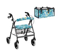 LACIYISON Tropical Frangipani Starfish Print 3PCS Seniors Walker Accessories Set, Rollator Walker Seat Cushion Cover & Backrest Sleeve, Under-Seat Storage Bag for Four Wheel Rollator