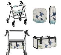 LACIYISON Turtle Shell Wave Print Walker Accessories Set, Easy to Install Rollator Walker Seat and Backrest Cover Under Seat Storage Bag for Seniors, Universal Fit