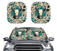 LACIYISON Vintage Cow Skull Floral Print Front Windshield Sunshade 2 Piece Foldable Reflective Fabric Windshield Shade Protect Your Vehicle Keep Cool for Truck SUV