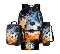LACIYISON Water Flame Football Print 4-in-1 School Bag Set Junior High School Backpack Sets Girls Rucksack for Teenage Secondary Primary Middle School Waterproof Knapsack