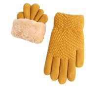 Lack Catsuit Women for Women, Knitted, Plus Velvet, Thickened and Winter Gloves with Warm Pattern (Gloves for Adults), Halloween Jewellery Set (Yellow, One Size)