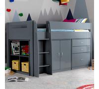 lackey wooden mid sleeper bed with storage in grey