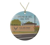 Lackland Air Force Base Texas Ceramic Ornament - Vintage Military Design Featuring Gateway to The Air Force Illustration - Patriotic Christmas Tree Decoration - Retro Ornament Printed on Both Sides