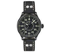 Laco Aviator Watch Basis Bielefeld Women's and Men's Watch, Black Leather Strap, Sapphire Glass, Diameter 39 mm, Miyota 821 A Automatic, Includes Case - 861992, Strap