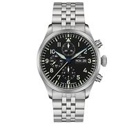 Laco Chronograph Kiel.2 High-Quality Automatic Watch, 43 mm Diameter, Waterproof, Made in Germany, Black metal strap, Bracelet
