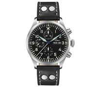 Laco Kiel.2 Chronograph High Quality Automatic Watch Diameter 43 mm Waterproof Made in Germany, Black Leather Strap, strap