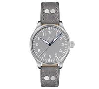 Laco Pilot Watch, Automatic Watch, Stainless Steel Case, Sapphire Glass, 5 Bar, Made in Germany, Basis Augsburg - grey leather strap, grey dial, Women, Strap.