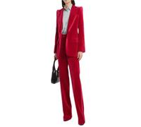 Lacoac Women's Velvet Suit Peak Lapel Jacket and Pants One Button Lady Office Work Tuxedos Red
