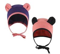 LACOFIA 2 Pack Baby Beanie Earflaps Hat Infant Toddler Girls Soft Cotton Knit Hats Navyblue/Cameo 0-9 Months S