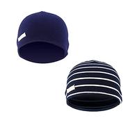 LACOFIA 2 Pack Baby Beanie Hat Kids Super Soft Cotton Cap Boys Knit Hats Blue 3-7 Years L