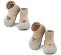 LACOFIA 2 Pack Baby Sock Shoes with Grips Anti-Slip Soft Sole First Walkers for Boys Girls Toddler Barefoot Shoes Prewalkers Khaki+Coffee 18-24 Months