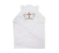 LACOFIA Baby Christening Hooded Towels Unisex Infant Baptism Blanket with Ears,White with Gold Cross Embroidery, Personalized Gifts for Boys or Girls, Full Bath Towel Size 35.5 * 35.5"