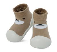 LACOFIA Baby Sock Shoes Infant Toddler Boy's Girl's Slipper Socks Soft Sole with Grips First Walking Shoes with Anti-Slip Rubber Sole Coffee 6-9 Months