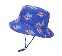 LACOFIA Baby Sun Hat Toddler Boys Girls Summer Bucket Hat Kids Wide Brim Beach Cap with Adjustable Chin Strap Blue Shark 2-3 Years
