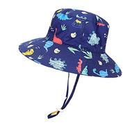 LACOFIA Baby Sun Hat Toddler Boys Summer Bucket Hat Kids Wide Brim Beach Cap with Adjustable Chin Strap Navy Dinosaur 2-3 Years