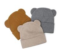 LACOFIA Baby Winter Knitted Hat with Bear Ears Infant Toddler Boys Girls Soft Warm Beanie Cap Gray+Brown+Khaki 0-6 Months
