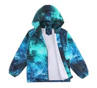 LACOFIA Boys Waterproof Jacket Kids Windbreaker School Hooded Coat Mesh Lined Lightweight Raincoat for Children Blue Wave 5-6 Years