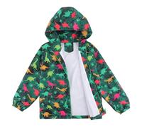 LACOFIA Boys Waterproof Jacket Kids Windbreaker School Hooded Coat Mesh Lined Lightweight Raincoat for Children Green Dinosaur 9-10 Years