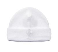LACOFIA Newborn Boys Girls Christening Hat Infant Baby Beanie Baptism Caps with Embroidery White 0-3 Months