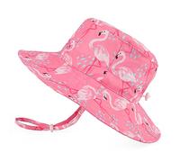 LACOFIA Toddler Baby Sun Hat Kids Girls Summer Bucket Hat Wide Brim for Outdoor Swim Beach Pool Adjustable Pink Flamingo 3-7 Years