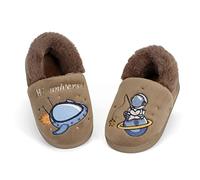 LACOFIA Toddler Boys Girls Winter Warm Slippers Kids Anti-Slip House Shoes Children Space Home Slipper Brown 5/5.5