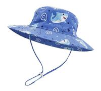 LACOFIA Toddler Sun Hat Kids Boy's Bucket Hat Summer Wide Brim Adjustable Hat for Outdoor Swim Beach Pool Blue Shark 3-7 Years