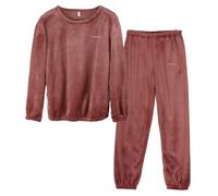 LACOFIA Women Pyjamas Sets Warm Fleece Loungewear Ladies Pjs Long Sleeve Nightwear Winter Couples Pajamas Deep Red S