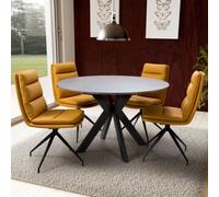 lacole grey dining table round with 4 nobo ochre chairs