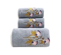 Lacomfy Grey Bath Towels Embroidered Floral Velvet Towels Set Highly Absorbent Coral Fleece Decorative Hand Towels Butterfly Flower Washcloth for Kitchen Spa Bathroom Home(Grey)