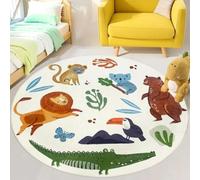 Lacomfy Kids Play Mat Jungle Rug Circle Animal Carpet 4Ft Round Zoo Bedroom Area Rug for Boys Girls Nursery Decor Soft Playroom Throw Rug Floor Mat Kids Room Bedroom