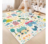 Lacomfy Kids Rug 5x7Ft Farm Animal Play Mat, Bedroom Playroom Classroom Farm Carpet for Boys Girls, Road Map Area Rug for Cars Vehicles, Nonslip Washable Children's Rugs, Indoor Educational Decor