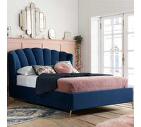 laconia fabric ottoman storage double bed in midnight blue