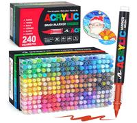 Laconile 240 Colours Acrylic Paint Pens Set, Water-Based Acrylic Brush Markers, Brush Tip Paint Pens for Art, Crafts, Canvas, Rocks, Wood, Glass, Non-Toxic, Quick Dry, Smooth Writing for Artists