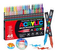 Laconile 48 Colours Accrylic Paint Brush Markers Set -Paint Pens Acrylic Markers for Rock Painting Cermic Glass Stone Metal Fabric, Water-based Acrylic Paint Pens with 1-5MM Flexible Brush Tip