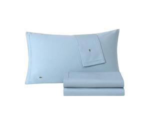 Lacoste 100% Cotton Percale 4-Piece Sheet Set - Cool, Crisp, Matte, and Durable, Oeko-Tex Certified - Solid, Allure Blue, King