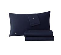 Lacoste 100% Cotton Percale 4-Piece Sheet Set - Cool, Crisp, Matte, and Durable, Oeko-Tex Certified - Solid, Navy, Queen