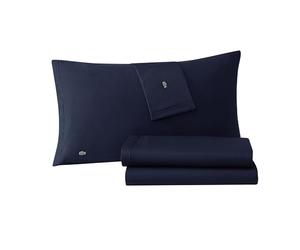 Lacoste 100% Cotton Percale 4-Piece Sheet Set - Cool, Crisp, Matte, and Durable, Oeko-Tex Certified - Solid, Navy, Queen