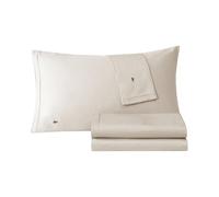 Lacoste 100% Cotton Percale 4-Piece Sheet Set - Cool, Crisp, Matte, and Durable, Oeko-Tex Certified - Solid, Pumice Stone, Queen