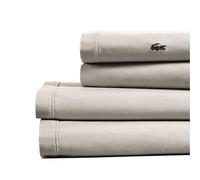 Lacoste 100% Cotton Percale 4-Piece Sheet Set - Cool, Crisp, Matte, and Durable, Oeko-Tex Certified - Solid, Pumice Stone, King
