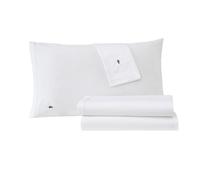 Lacoste 100% Cotton Percale 4-Piece Sheet Set - Cool, Crisp, Matte, and Durable, Oeko-Tex Certified - Solid, White, California King