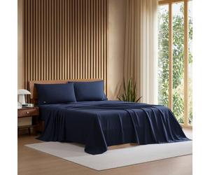 Lacoste 100% Cotton Percale Duvet Cover Set, 4 Piece Bedding Set, Fresh, Clean, Matte, Durable, Oeko-Tex Certified, Solid, Navy, Double