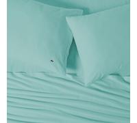 Lacoste 100% Cotton Percale Pillowcase Pair, Solid, Water Blue, King