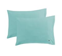 Lacoste 100% Cotton Percale Pillowcase Pair, Solid, Water Blue, Standard | 100% Cotton Percale, Breathable Crisp Feel, All-Season Comfort, Standard Size 2-Piece Pillowcase Set, OEKO-TEX Certified