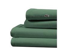 Lacoste 4 Piece Sheet Set 100% Cotton Percale Cool Crisp Matte and Durable Oeko-Tex Certified Plain Green Full Sheet Set