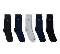 Lacoste Mens 5 Pack High-Cut Cotton Piqu√© Socks in Black/Grey/Navy - Black/Blue Fabric - Size UK 6-8
